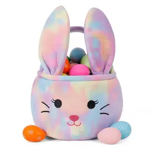 Easter Bunny Baskets for Kids, Egg Hunt Bags Plush with Foldable Ears Easter Gifts for boys and girls