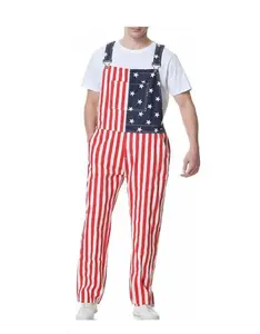 YUANBANG 4th of July American Flag Overalls for Mens Holiday Coveralls USA Romper for Couples Casual Adjustable Straps Fitted Sleeveless Denim Jumpsuit Spring Summer Menswear Fashion Outdoor Pants Patriotic Valentine's Day Gifts
