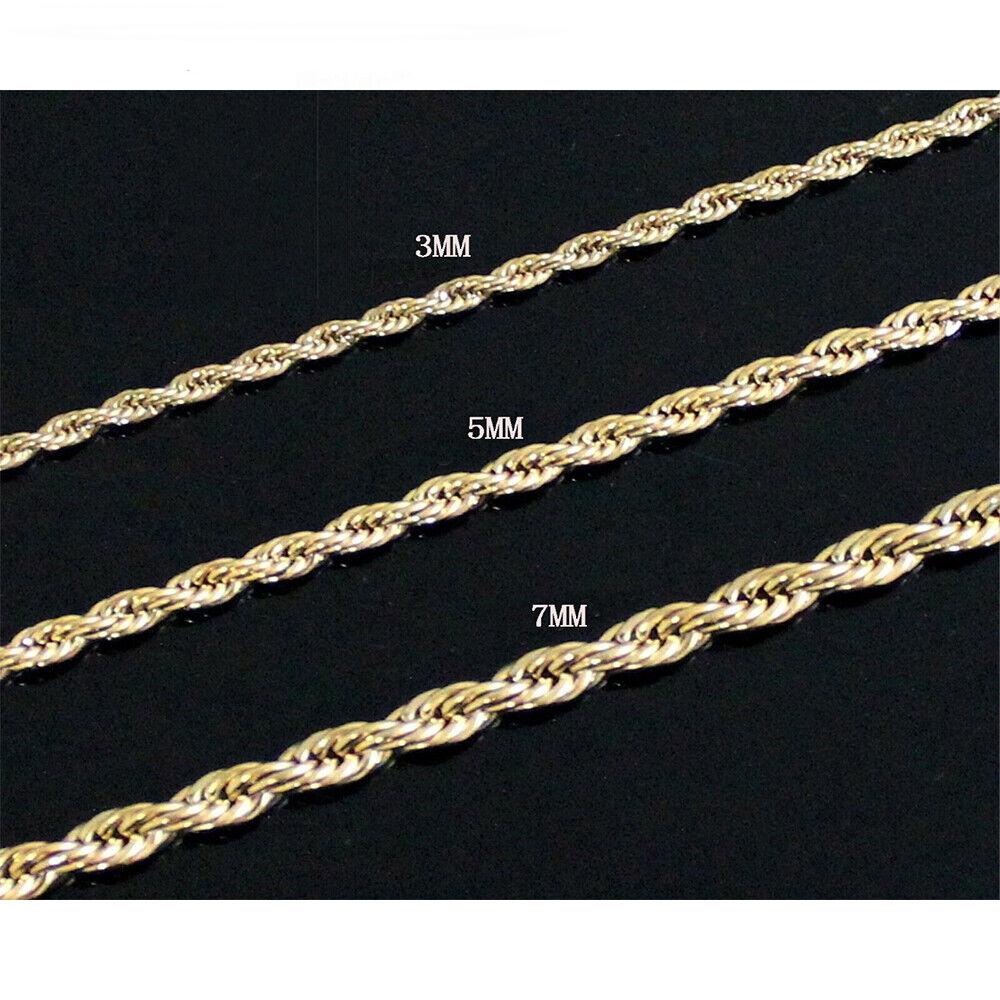 3/5/7mm Gold Plated Stainless Steel Twisted Rope Chain Necklace Choker 16-30" For Men Women Daily Jewelry Christmas Gift