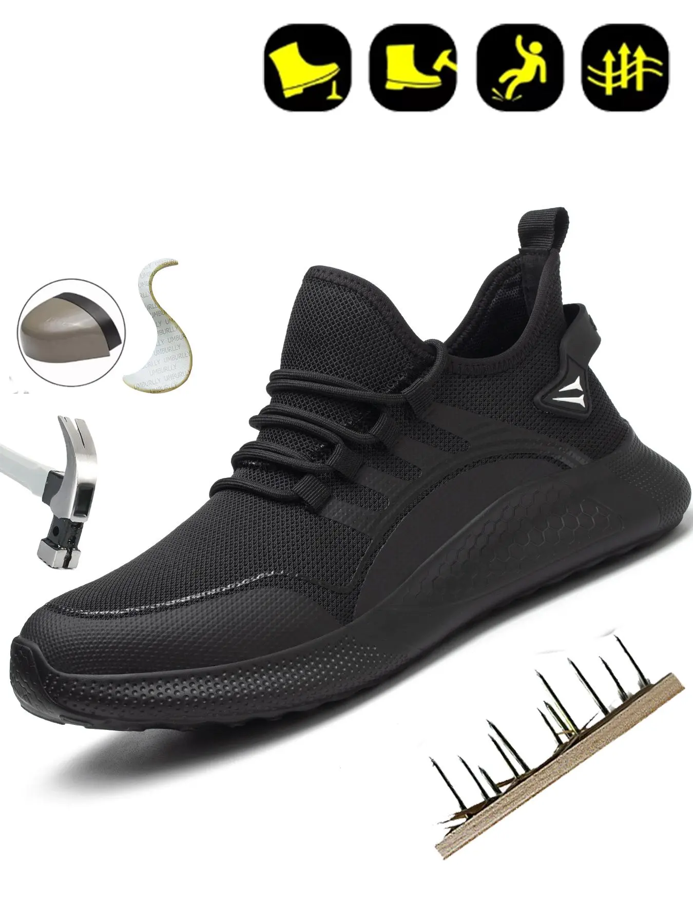 Men's Minimalist Lace Up Front Safety Shoes, Casual Comfortable Breathable Lightweight Soft Anti-smash & Anti-puncture Shoes, Fashionable Work Shoes for Daily Wear, Work Safety Sneakers, Steel Toe Trainers, Steel Toe Footwear, Steel Toe Workshoes