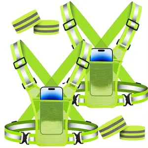 2-piece running vest chest pocket, 2 reflective bracelets, phone holder, suitable for both men and women, reflective vest safety equipment, suitable for walking dogs with adjustable waist/shoulderRAIMENTRY