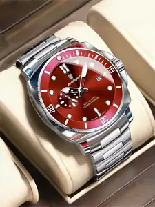 Luxury Men's Watch, Dial with Calendar, Single Direction Timer, Luminous Hands, 30m Waterproof, Sus304 Stainless Steel Strap, Luminous Fashionable Watch