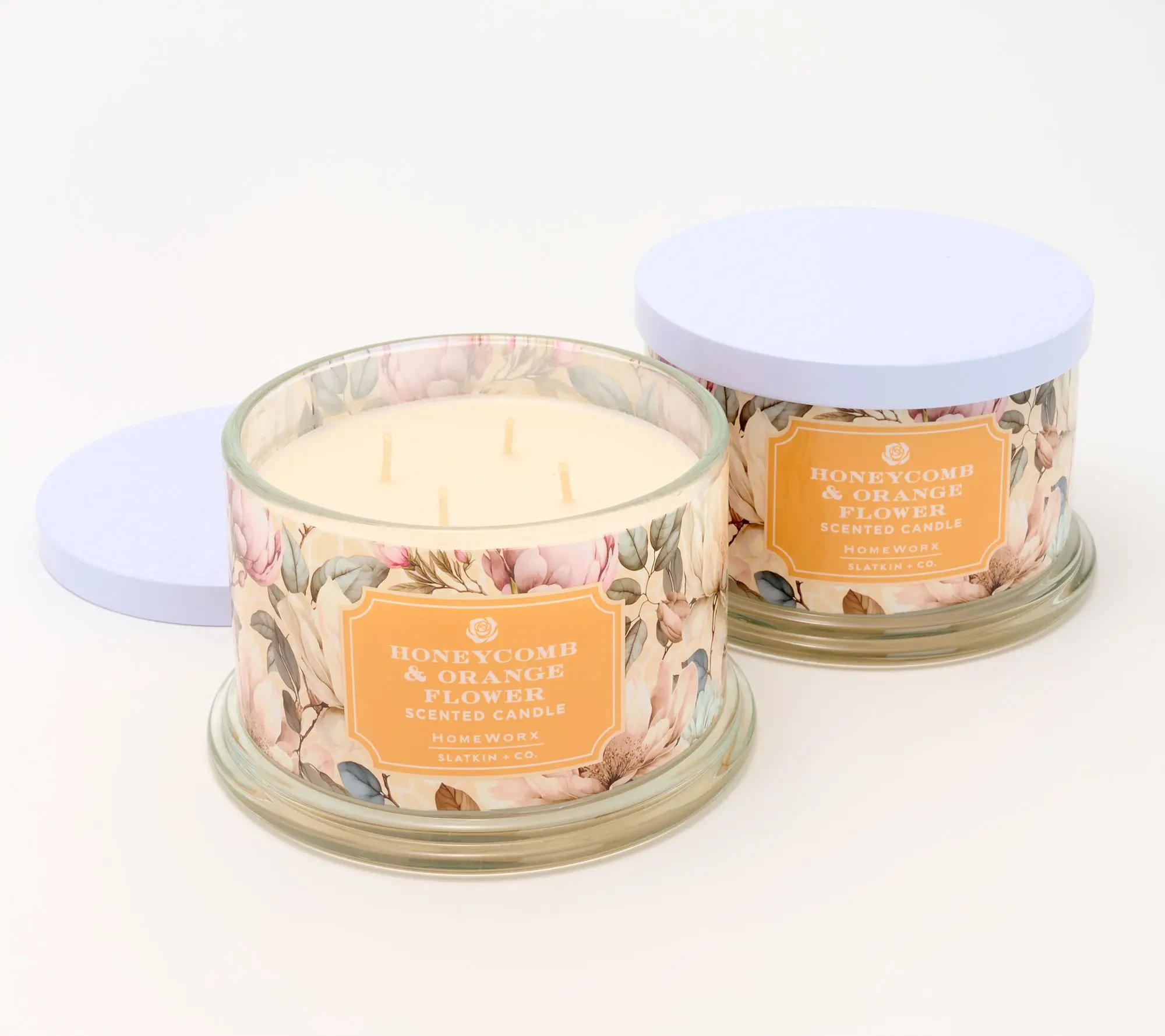 QVC HomeWorx by Slatkin + Co. 2-Pack 18oz Honey & Orange Flower Scented Candles for Home Decor