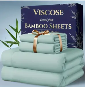 4 Set Bamboo Cooling Bedding- Suitable for Hot Sleepers And Sweats, Children Pillowcases, Flat Sheet And Fitted Shee
