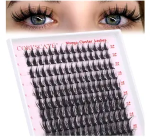 CORUSCATE Manga Lash Clusters Wispy Eyelash Clusters Fairy Anime Lashes Clusters Individual Natural Cluster Eyelash Extensions Asian Style C Curl Manhua Style 10-18mm DIY Wet Look Lash Extension