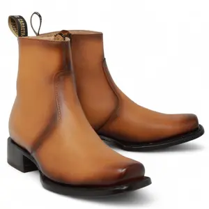 Botin de Piel Punta Dubai Cuadrada Para Hombre Color Miel-LC266