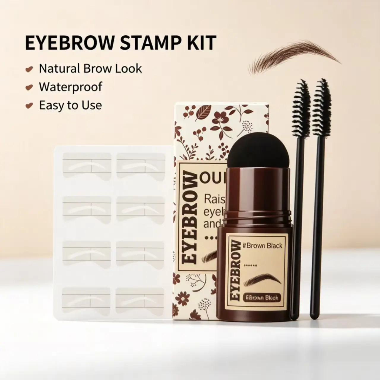 1-Step Daily Eyebrow Stamping Single Unit Kit with Temporary Powder Stick - Waterproof, Sweat-Resistant, Long-Lasting for Brow Design, Contour Makeup (Beauty & Personal Care Eyebrow Product)