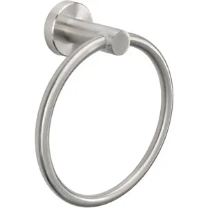 Brushed Nickel Thick Stainless Steel Wall-Mount Rustproof Bath Towel Ring - Modern Round Hand Towel Holder, Bathroom Hardware Accessory for Bathroom Decor (1 Pack)