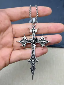 1 piece Gothic Double Sided Cross Pendant Necklace Niche Personality Design Hip Hop Retro Punk Accessories Exquisite Jewelry Gift