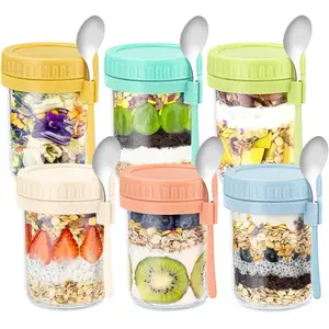 6-Piece Overnight Oats Jars with Spoons & Lids 16oz Glass Mason Jars for Meal Prep Yogurt & Salads Airtight Reusable Kitchen Storage Container