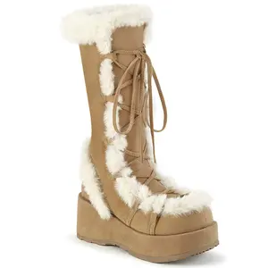 Demonia Cubby-311 Camel Vegan Suede Knee-high Boots