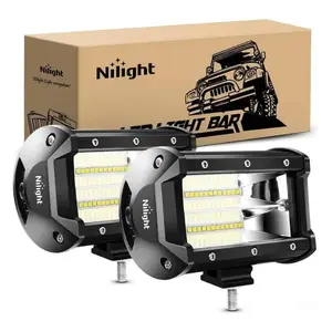 Nilight 5 Inch 72W 10800LM Double Row Flood LED Light Bars Pair IP67 Waterproof Adjustable Mounting Bracket Universal Fit for Off Road Vehicle Boat Equipment Household Lighting