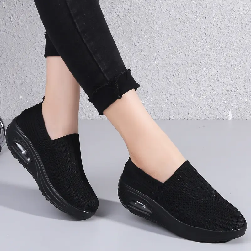 CushHide Women's Chic Fabric Slip-On Walking Shoes - Flat for Walking, All Seasons, Air Cushion Comfort, Lightweight, Breathable, Easy Wear and Removal, EU36(US5.5), Round Toe Athletic Footwear, Casual Outdoor Ready, Outdoors, Cushioned