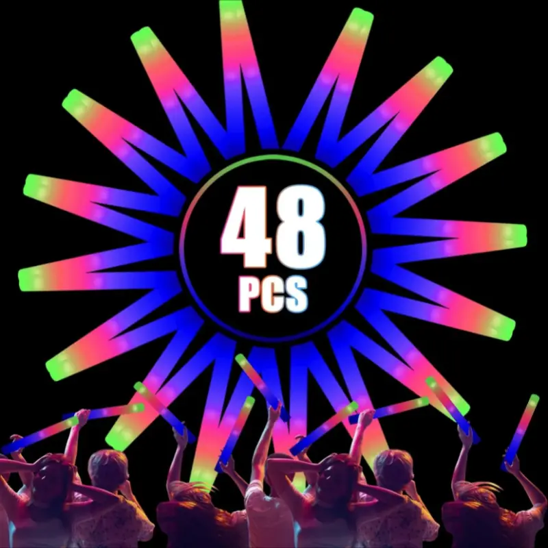 100/70 PCS LED Foam Glow Sticks, Glow Sticks Bulk Party Pack With 3 Modes Colorful Flashing, Glow In The Dark Party Supplies, Light Up Foam Sticks For Wedding, July 4th, Birthday, Raves, Concert