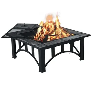 GRANDPATIO 33.25'' Square Fire Pit with Marble Tile Tabletop for Outdoor Use