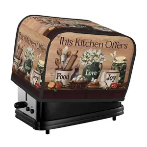 Food Love and Happiness Theme 2 Slice Toaster Cover, Dustproof Bread Maker Oven Cover, Small Kitchen Appliance Protector,  Table Home Decor Gifts