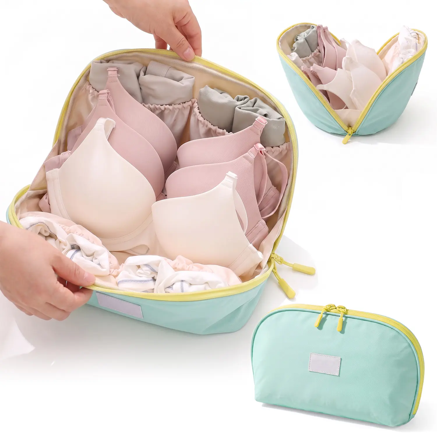 Fabric 3-in-1 Multi-Use Travel Underwear Organizer Bag - Compact, Practical, Portable Bra & Underwear Storage Pouch with Zipper Pull-Tab for Suitcase, Drawer Storage (Back to School)