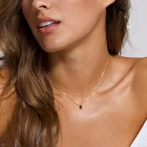 Necklaces for Women 14K Gold Plated Emerald Birthstone Necklace for Women Mothers Dainty Gold Necklace Blue Green Cubic Zirconia Pendant