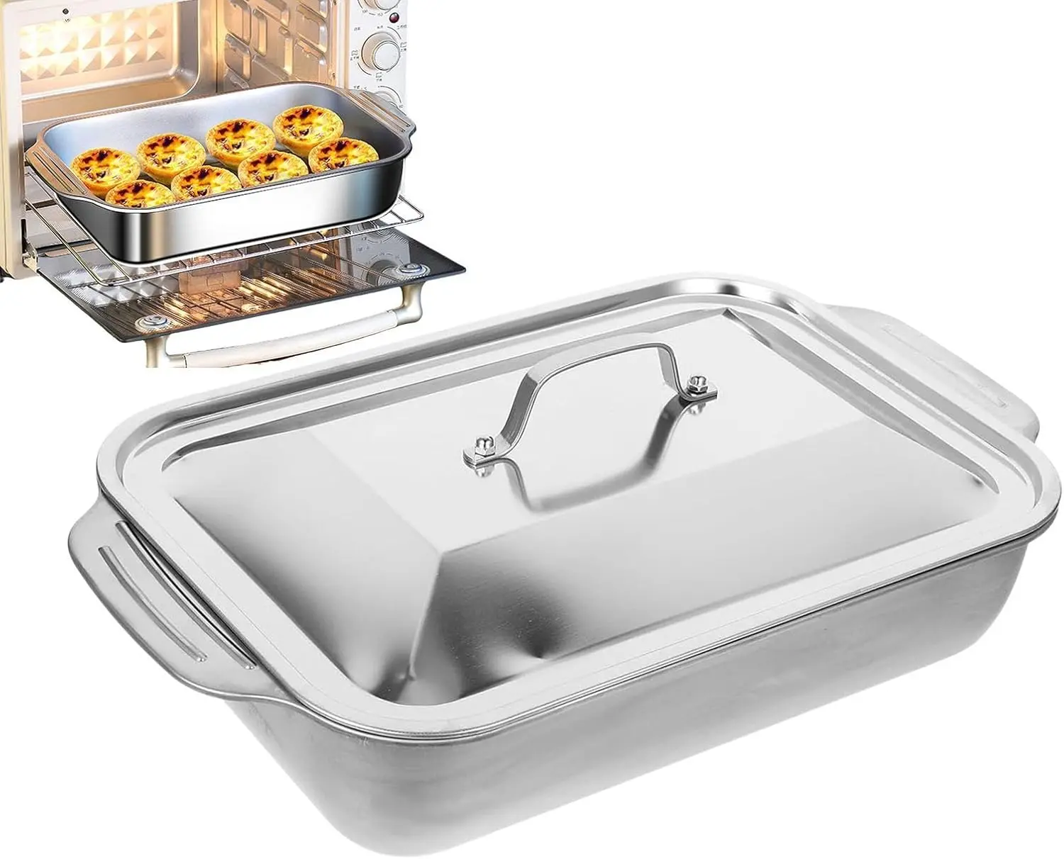 4 Pack Stainless Steel Chafing Dish Food Pan with Lid, Large Buffet Serving Pan, Catering Food Warmer Tray, Hotel Restaurant Party Serving Container for Meat, Pasta, Vegetables and Side Dishes,Large capacity,party cook essential,bakeware set