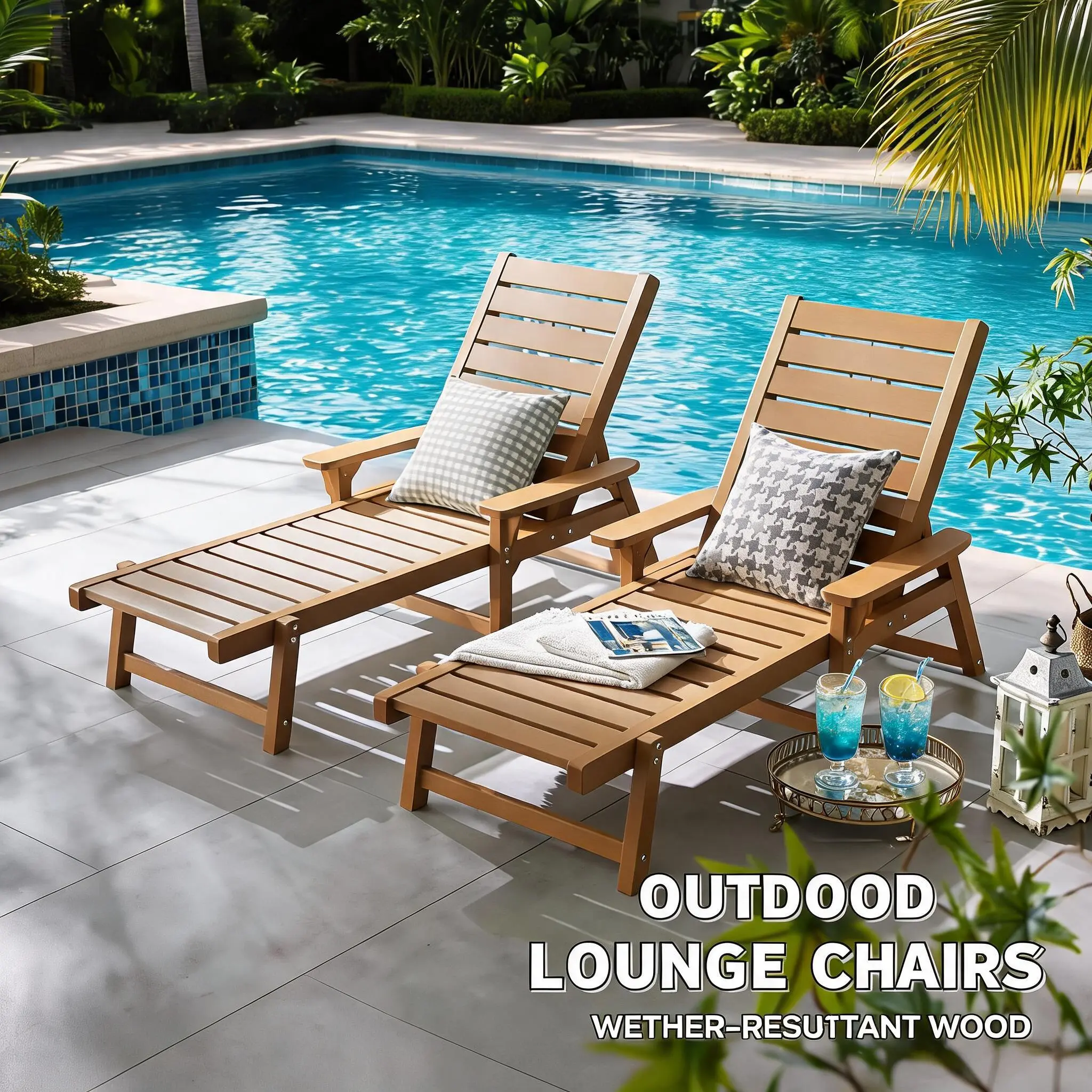 Chaise Lounge 1PC Poly Lumber  Outdoor Lounge Chair with Adjustable Backrest, Sturdy Weather Resistant Waterproof Fade Proof, for Poolside Patio Garden