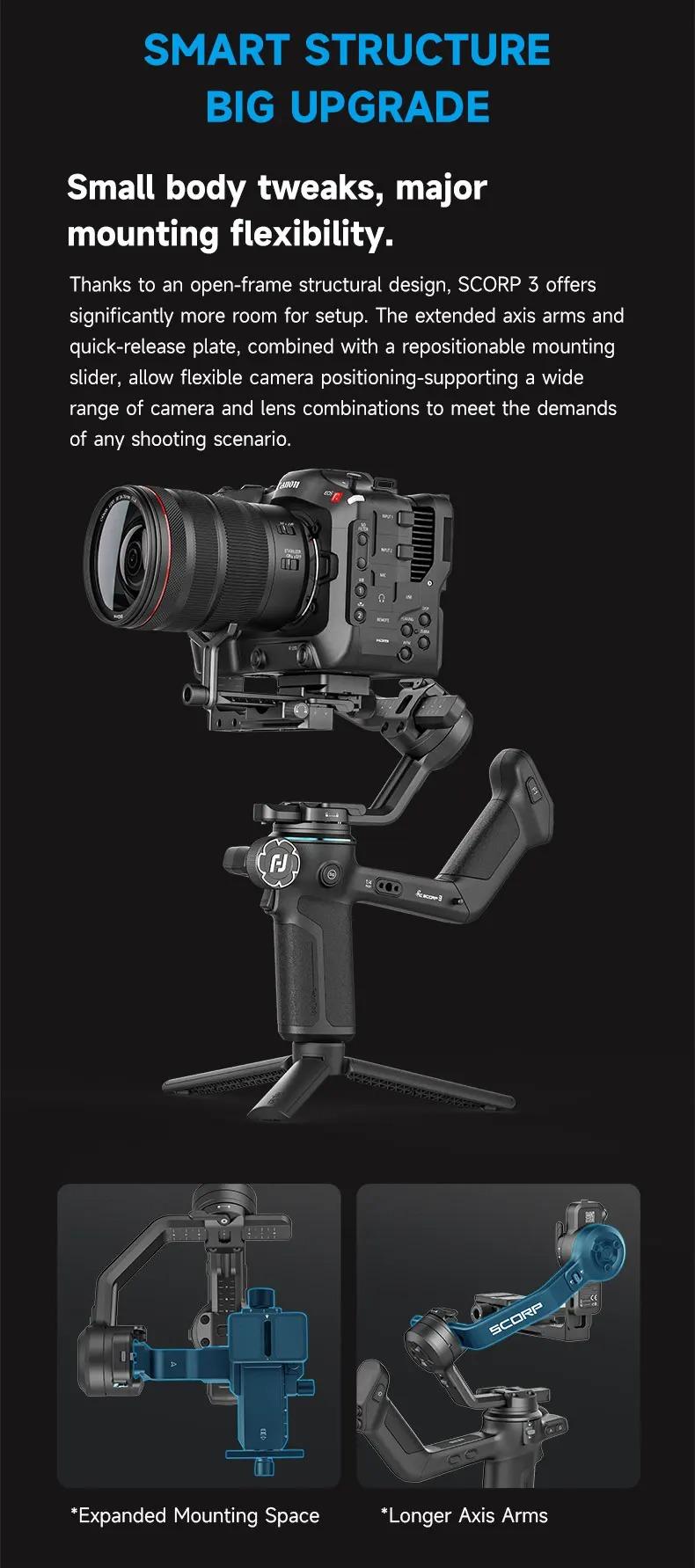 FeiyuTech SCORP 3 Gimbal Stabilizer with AI Tracking, 3-Axis Handheld Stabilizer for Sony Canon DSLR, 3.5kg/7.72lbs Payload, Detachable Wireless Remote Control Handle for Solo Filmmaking