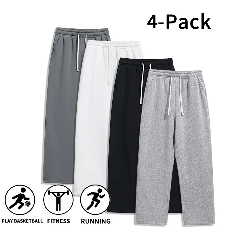 4 Pack Men's Casual Sweatpants High Waist Drawstring Loose Pants for Sports, Gym & Streetwear (Optional: 4 pack or 2 pack)