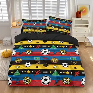 3-piece quilt cover set (1 quilt cover +2 pillowcases, no core) World Cup themed retro geometric football matchman player geometric graphic print soft and comfortable bedding, suitable for hotel bedrooms, room lights, all rooms