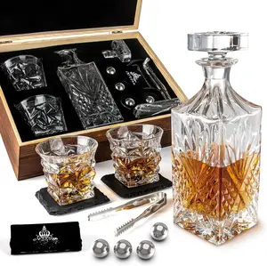Decanter  Set for Men with  Decanter, 2 Twisted  Glasses,4 Stainless Steel Chilling  Balls, 2 Slate Coasters Gifts for Men Dad