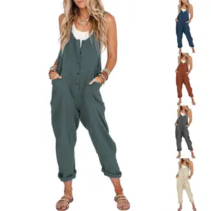 KingApril Summer Vibes Women’s Overalls/Jumpsuits – Linen & Cotton, Loose Casual Style with Pockets
