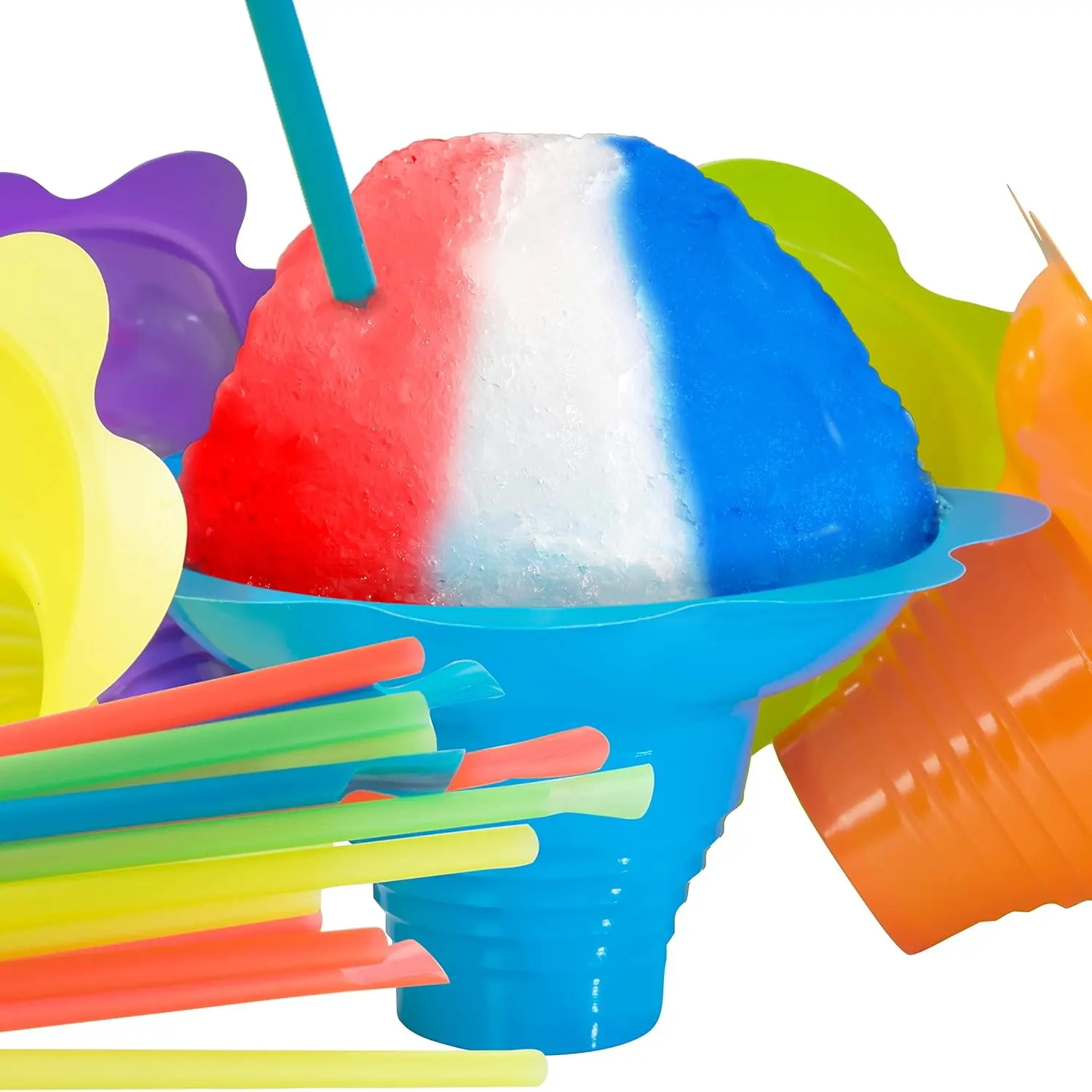 Leak-Proof Floral Reusable 4oz Snow Cone Cups with Straws (10-Pk) - Easy-Grip, Colorful Bowls for Birthday Parties, Summer Shaved Ice, Ice Cream Snacks
