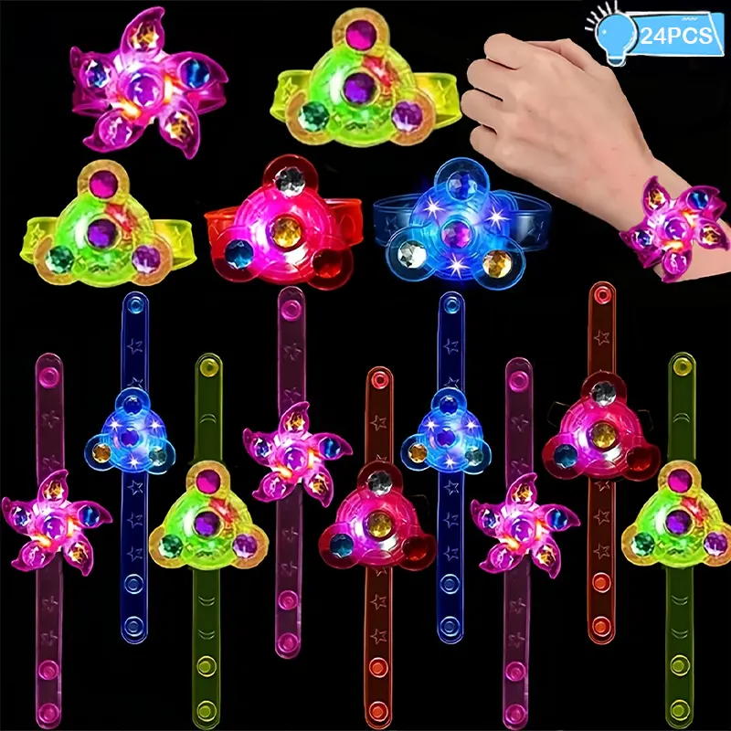 24-Pack Plastic LED Light Up Fidget Spinner Bracelets, Glow in The Dark Party Favors for Adult Birthday, Party Bag Fillers, Goody Bag Stuffers, One Size Party Favors Assortment Christmas Gift Basket