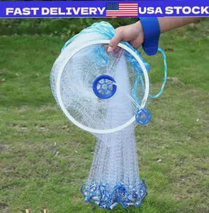 6-16Ft Fishing Cast Net w/Zinc Ring Bait Easy Throw Hand Cast Strong Nylon Mesh
