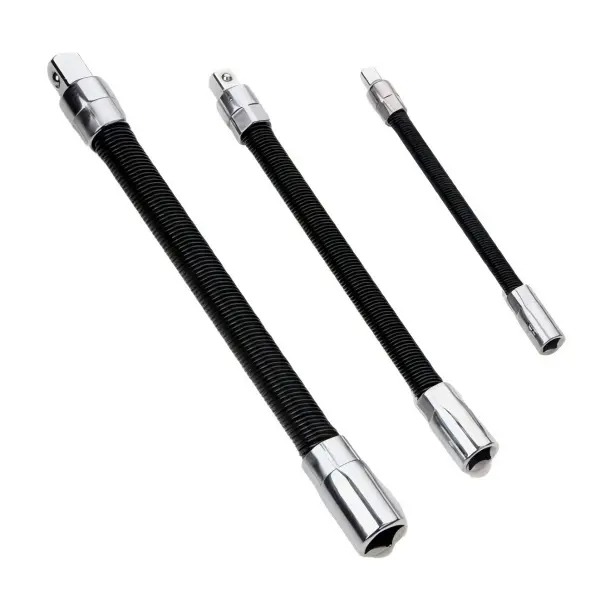 3Pcs Flexible Socket Extension Drive Bar Set, 1/4" 3/8" 1/2" Drive Flexible Shaft Extension Rods for Mechanical Maintenance Repair Hardware Accessories