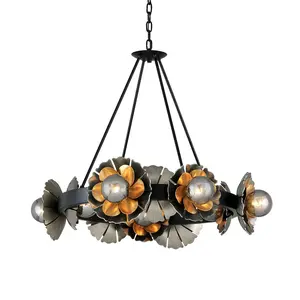 Magic Garden Chandelier - Handcrafted Iron Frame with Black Graphite and Bronze Leaf Petals