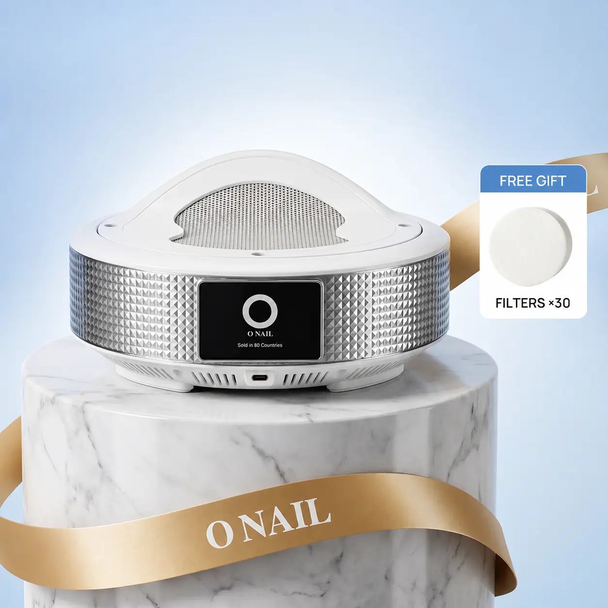 Professional Nail Dust Collector with 360-Degree Tornado Suction, Aerodynamic Design for Nail Care, USB-C Powered by External Adapter, Includes 30 Disposable Filters, Tornado Eye, 100-240 Vac, 12V=2.5A, At Home Manicure, 360° Suction, Nail Art