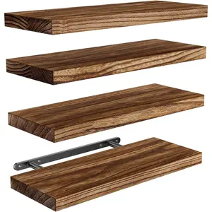 Floating Shelves, Paulownia  Wall Shelves for Bathroom/Living Room/Bedroom/Kitchen/Home Office,   Floating Shelf for Home Storage & Organization, Set of 4, AMFS40BN