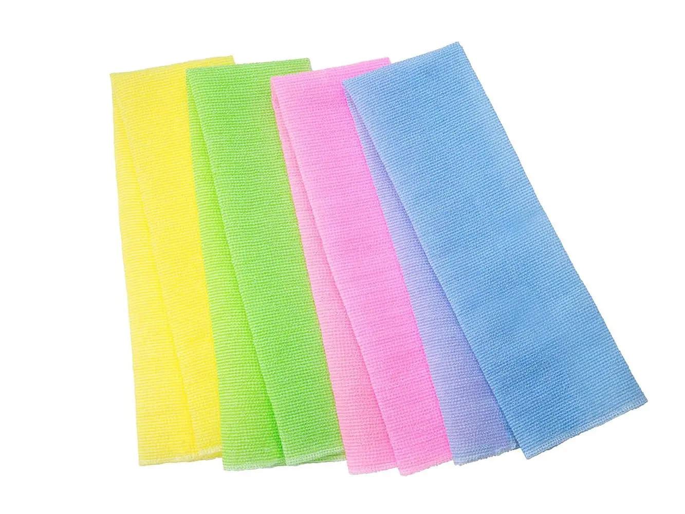 4 PCS Personal Adult Long Exfoliating Washcloth Accessories - 37x11.6" Nylon Mesh African Bath Net Sponge Loofah Japanese Body & Back Shower Scrubber for Deep Cleansing (Pink, Sky Blue, Yellow, Green), 37 Inch X 11.6 Inch