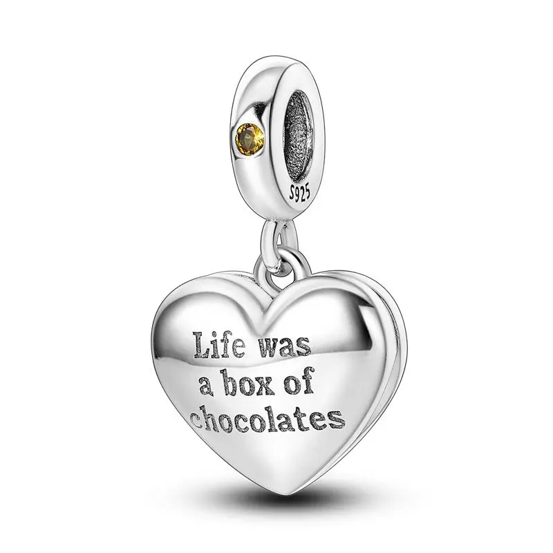 MULA Inspirational Quote Pendant - 925 Silver Plated Chocolate Box Heart Pendant, a meaningful gift for women, suitable for Pandora bracelet