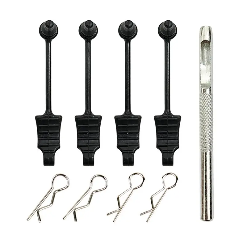 High Quality 4 x Body Clip Retainer Set for RC Cars, Anti-Loss Rubber Mounts, 26mm Metal R-Clips, Shell Hole Opener for Body Shell Fix, Easy to Replace for 1/12 1/14 1/16 Scale Models, 1/12 Rc Car, 1 X Rc Car Shell Hole Opener