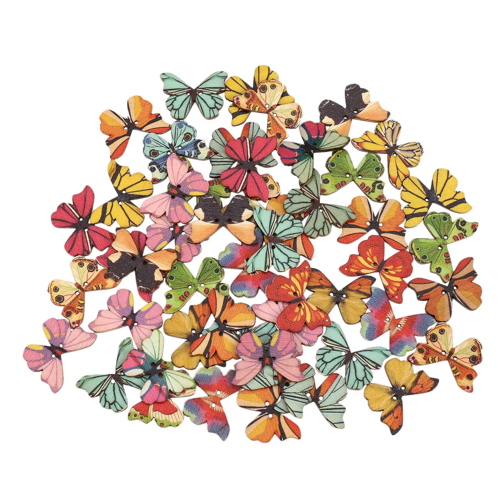 50Pcs 2 Holes Mixed Butterfly Wooden Button Sewing Scrapbooking DIY Craft