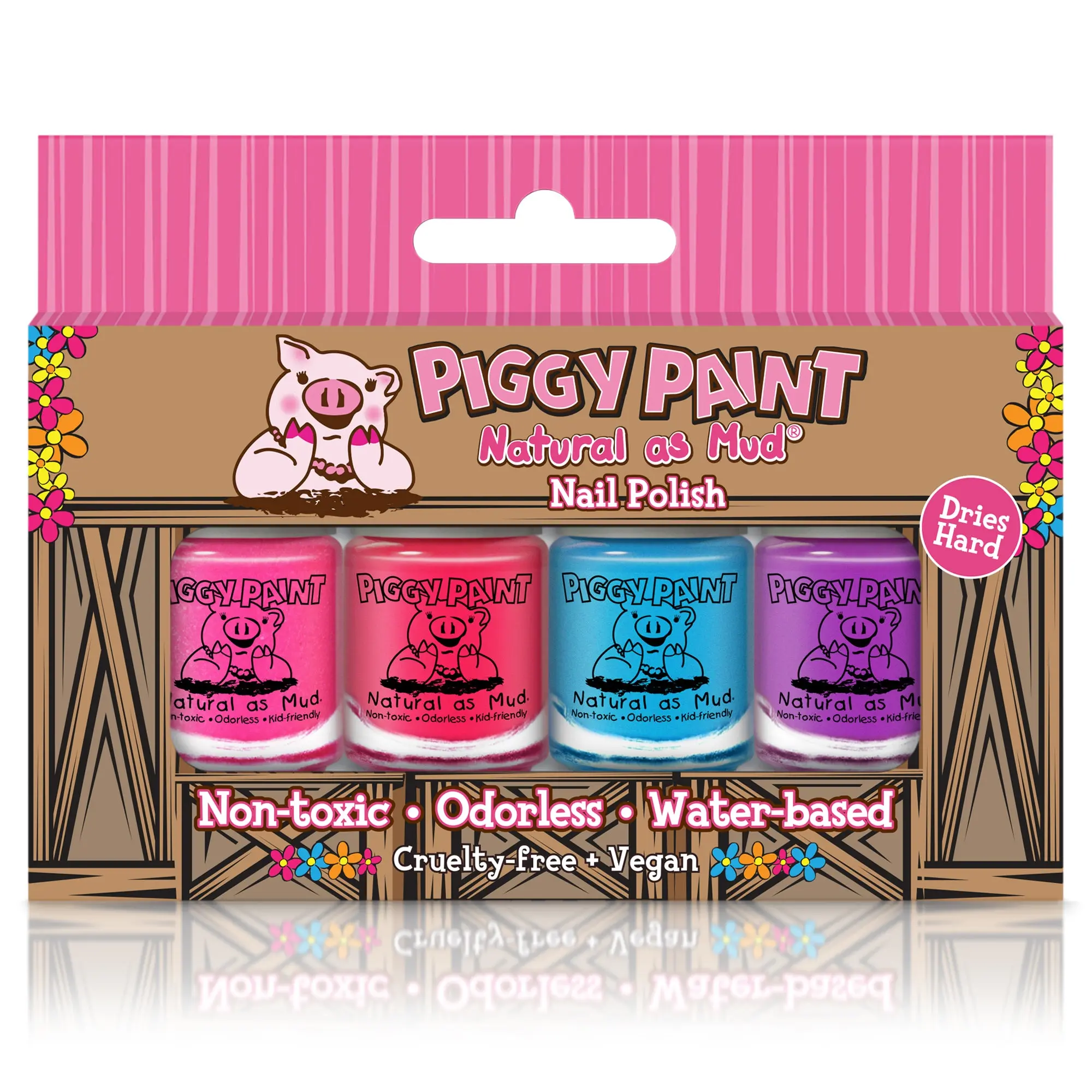 Piggy Paint Barn 4-Polish Multi-Pack Beauty Products - Kids Non-Toxic Water-Based Vegan Cruelty-Free Nail Polish for Children, 0.12 oz Color Variant, Dries Hard, Safe for Babies & Toddlers