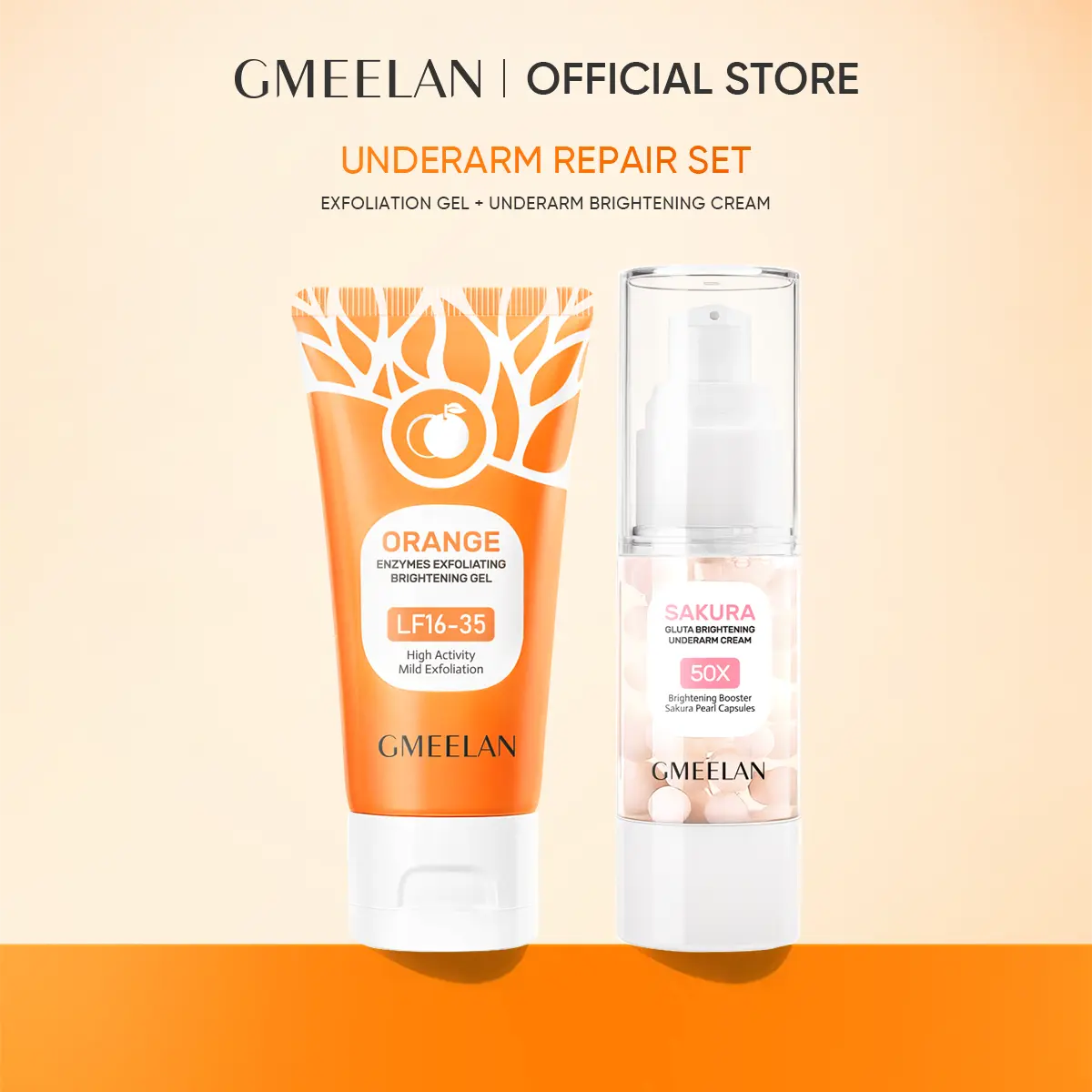 GMEELAN Multi-Pack 2pcs Body Care Set - Gentle Orange Enzyme Milk Exfoliation Gel (50G), Contains Sakura Gluta Underarm Care Cream (30G), Fast-Acting, Non-Irritating, Exfoliating