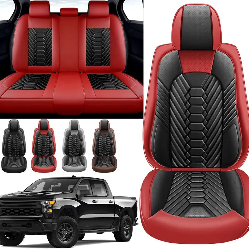 For Chevy Silverado GMC Sierra Pickup Trail Boss Custom Fit 2007-2024 2025 2026 1500 2500HD 3500HD Crew Double Extended Cab,For Yukon 2007-2026 Waterproof Nappa leather Seat Covers - Full Set
