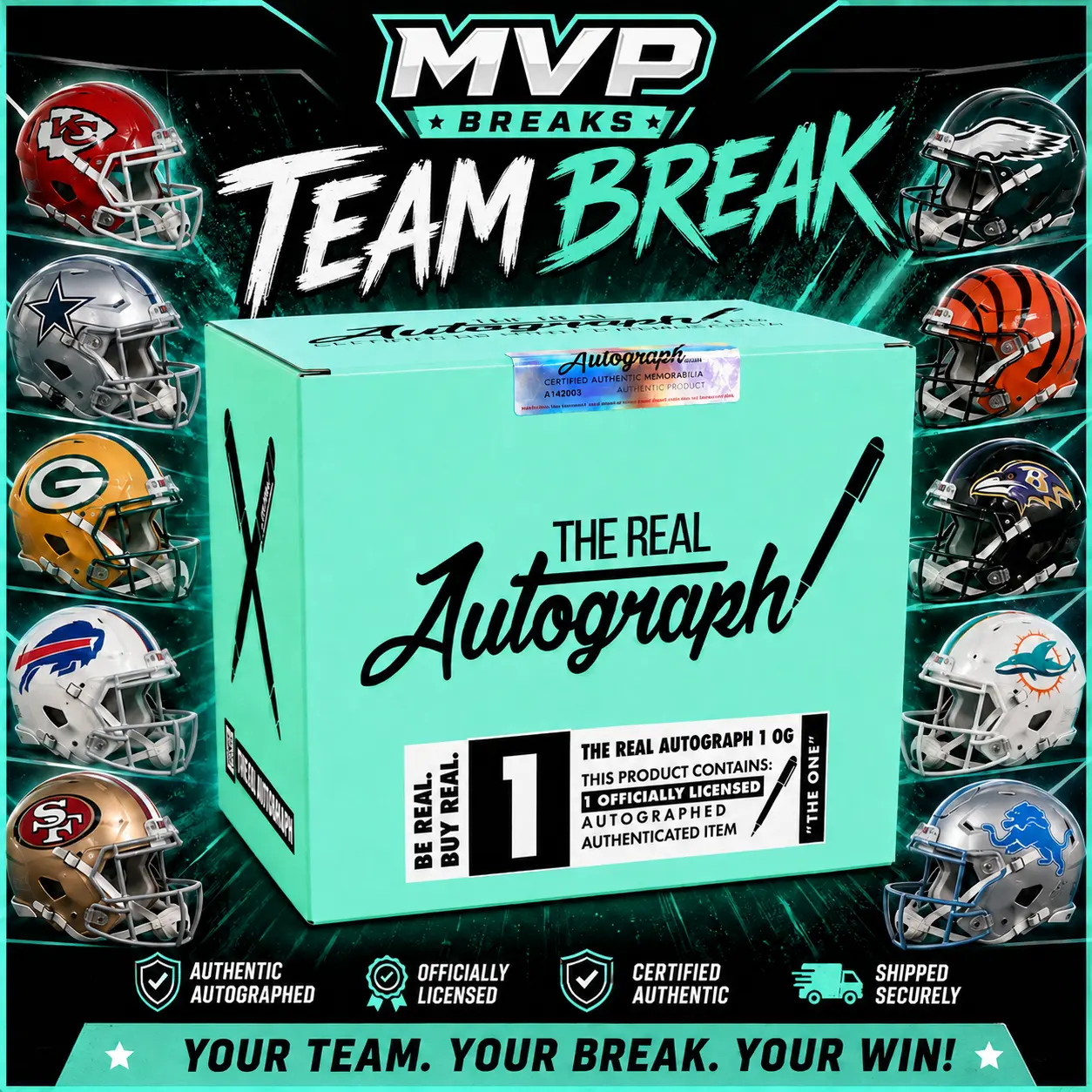 (3) - Team Break-  Signed Licensed Authentic  Autographed