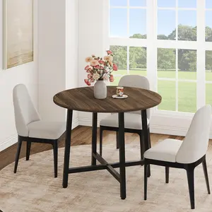 Garvee Small Round Dining Table for 4 People, 31.5 Inch Kitchen Table Ideal for Small Spaces, Modern Farmhouse Style with Water-Resistant Wood Surface and Sturdy Steel Frame, Perfect for Breakfast Nook in Brown