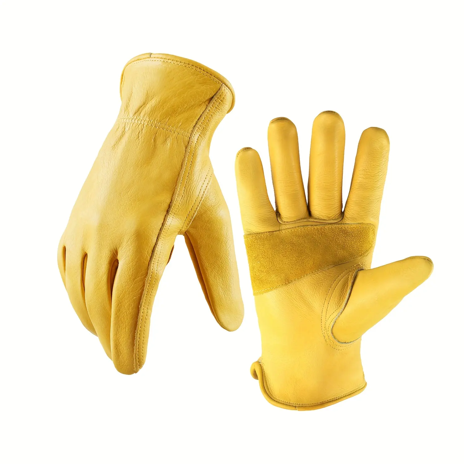 1 Pair Premium Cowhide Leather Gloves - Full-Finger Design for Outdoor Activities, Non-Slip Palm, Comfort Fit, Pull-On Closure, Yellow, Sleek Glove Design Texture for Men and Women, Outdoor Gloves, Working Gloves,Gardening Gloves,Cowhide Work Gloves