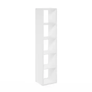 White Modern 5-Cube Vertical Composite Wood Bookcase - Thick-Frame Reversible Open-Back Cubicle Shelf, 14.6x15.9x72in, for Living Room, Home Office