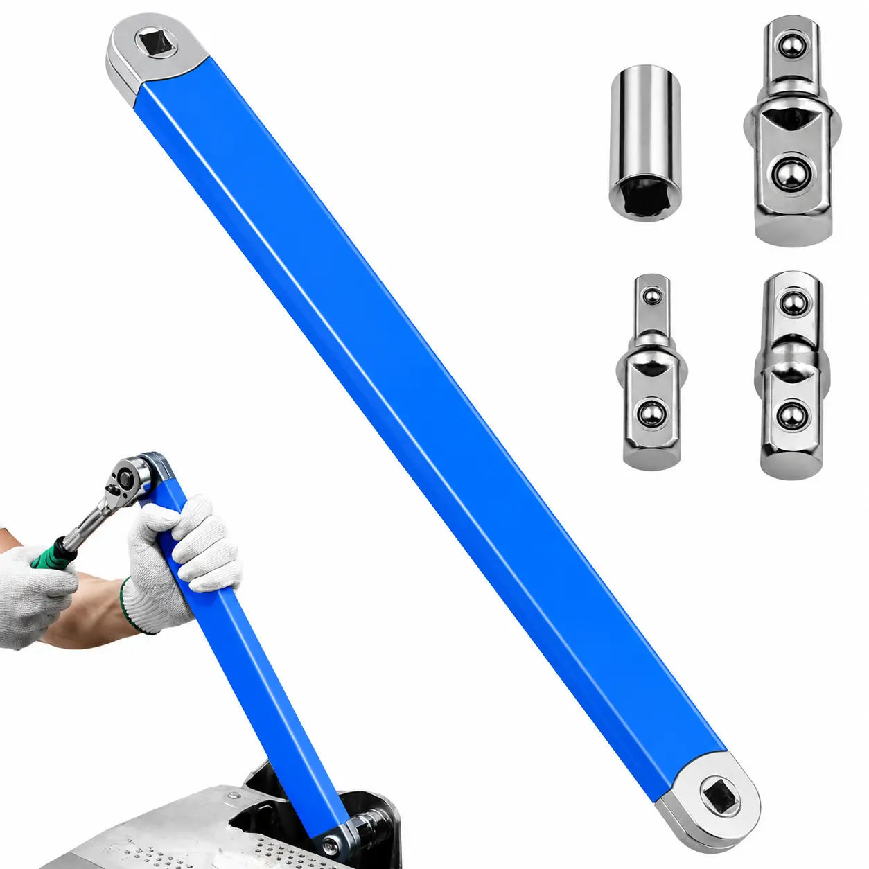 15 Inch Impact Ready Universal Extension Socket Wrench with 1/2" 1/4" 3/8" Square Drive Adapters, High-Strength, Rust & Oil Corrosion Resistant, High Torque Labor-Saving Tool for Auto Repair, Home Equipment Assembly