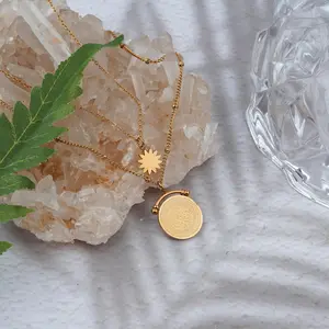 Gold Coin Medallion Pendant Necklace CZ Drop Y Necklace Adjustable Chain Layering Choker Necklaces for Women Girls Jewelry stackable necklace Alina Fashion birthday gift