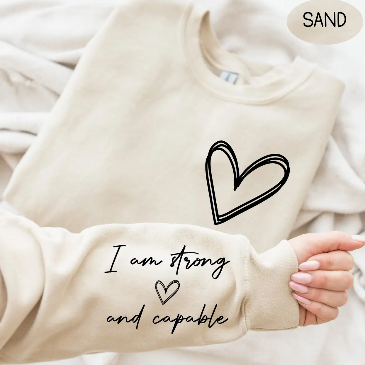I am Strong and Capable Sweatshirt Inspirational Gift for Women Positive Affirmation Sweater Heart Mental Health Awareness Birthday Gift